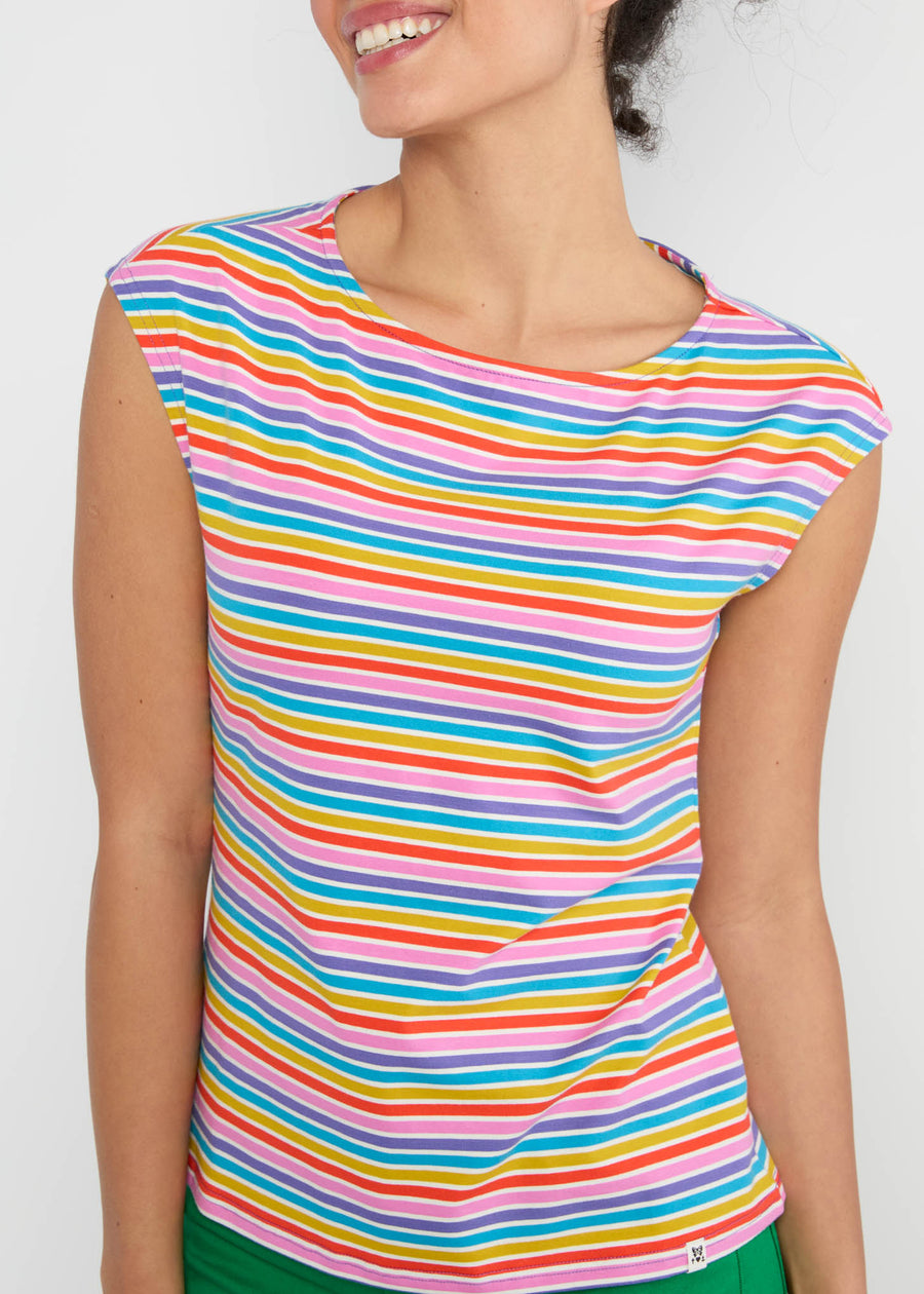 Blutsgeschwister Boxy Babe T-Shirt coral rainbow stripes