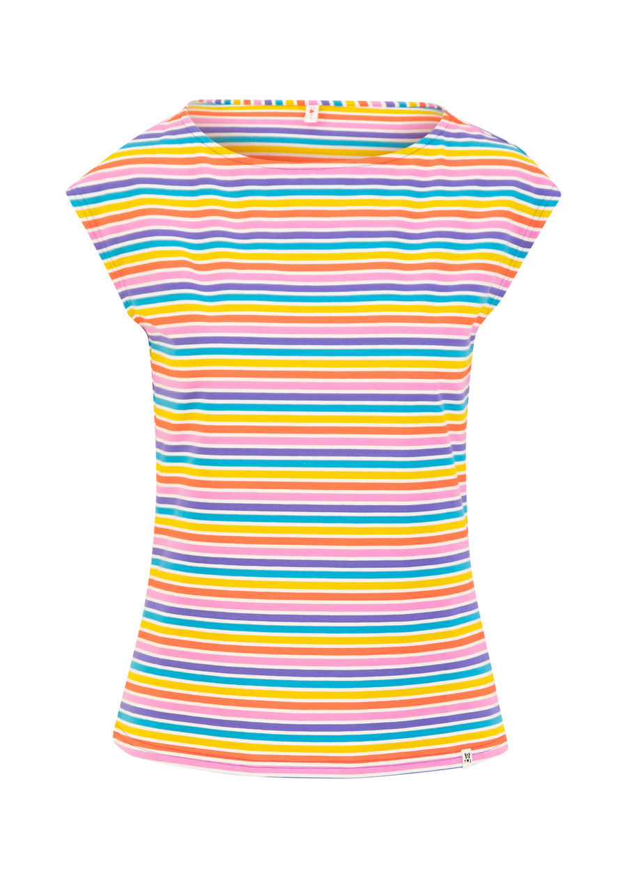 Blutsgeschwister Boxy Babe T-Shirt coral rainbow stripes
