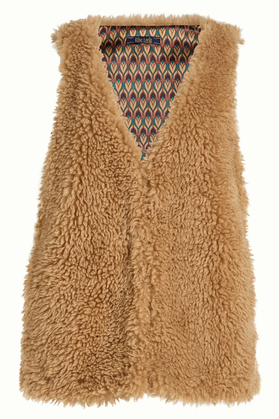 King Louie Cilla Gilet Boheme Weste mit Fell Biscotti braun