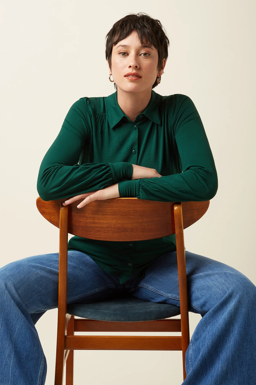 King Louie Carina Blouse Viscose-Light, botanical green, Bluse