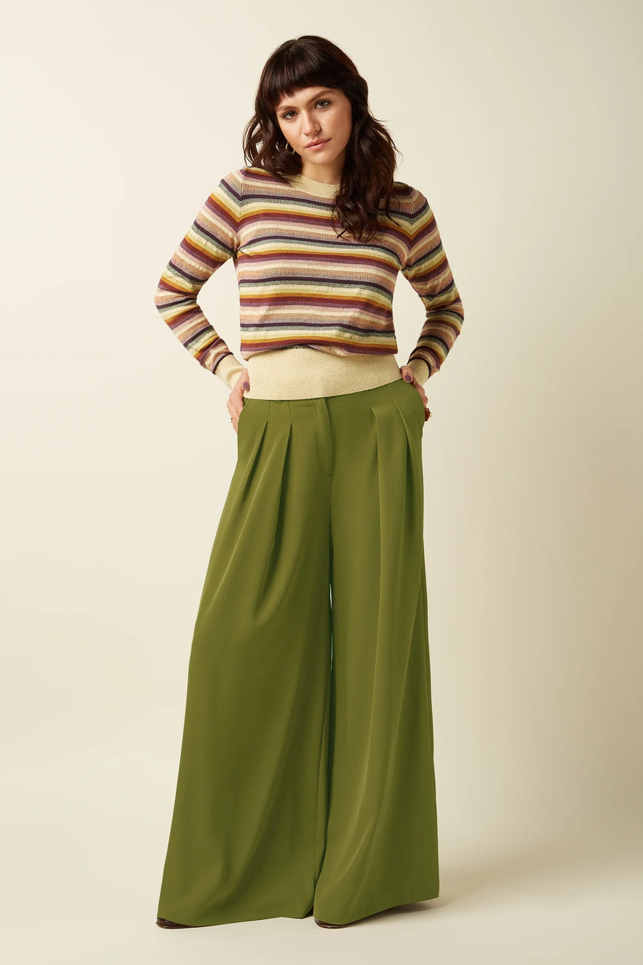 King Louie Agnes Top Mercury cream bunt gestreift mit Gitzer, Pullover