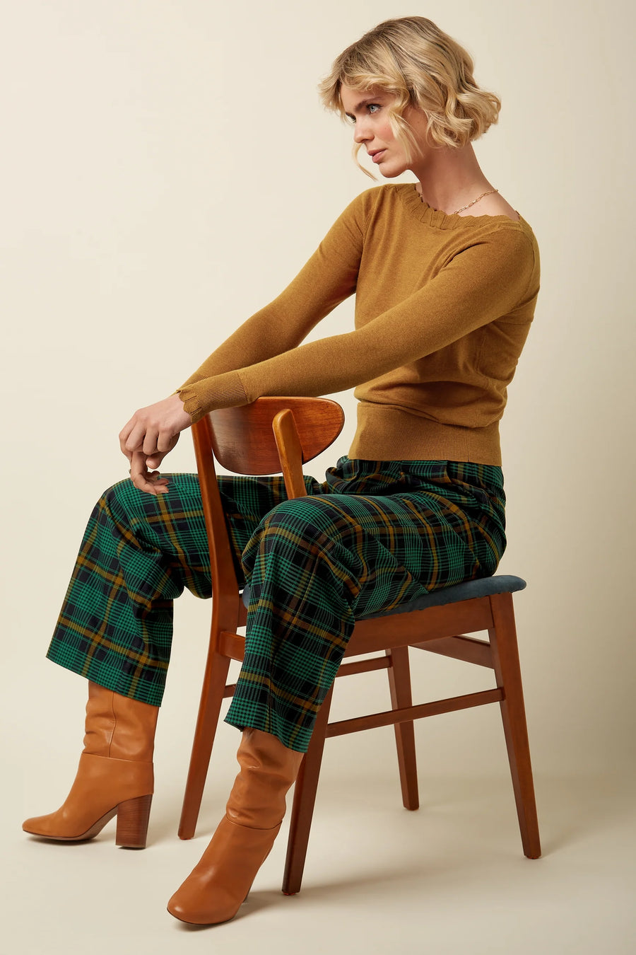 King Louie Rosa Pants Leeds Check Evening Blue, Hose kariert