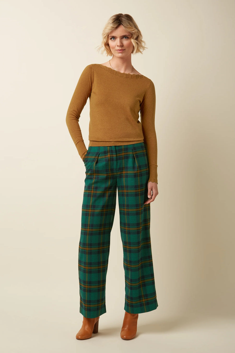 King Louie Rosa Pants Leeds Check Evening Blue, Hose kariert