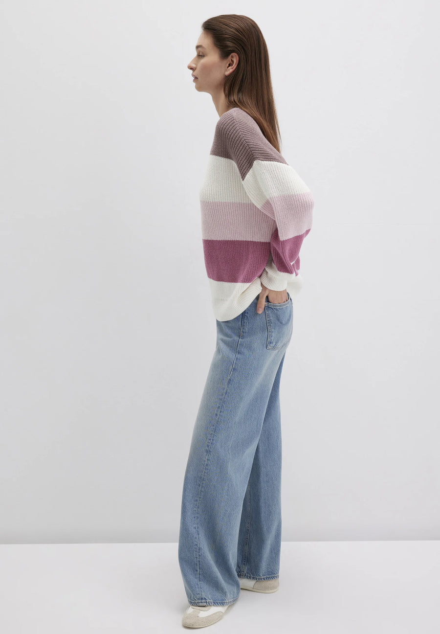 Mavi Strickpullover rosa creme braun Blockstreifen