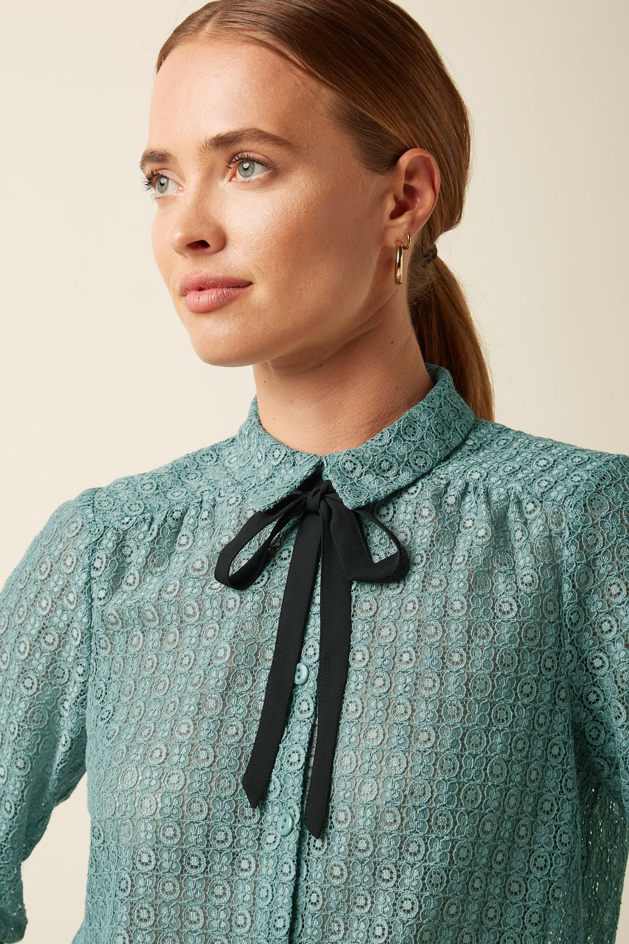King Louie Elia Blouse Branco Lace, Silver Green, Bluse