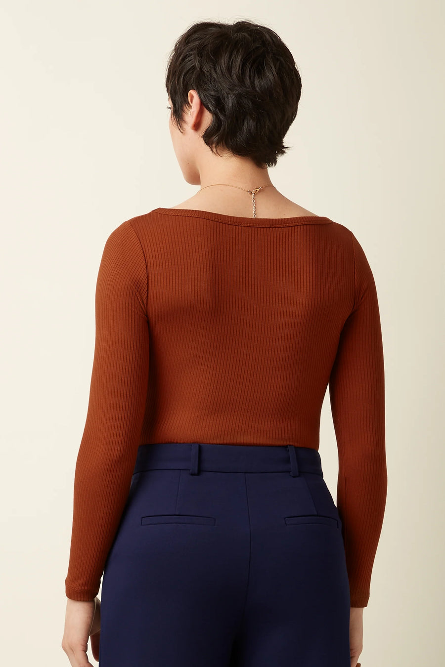 King Louie Lili Tee Uni Rib, spicy brown, Langarmshirt