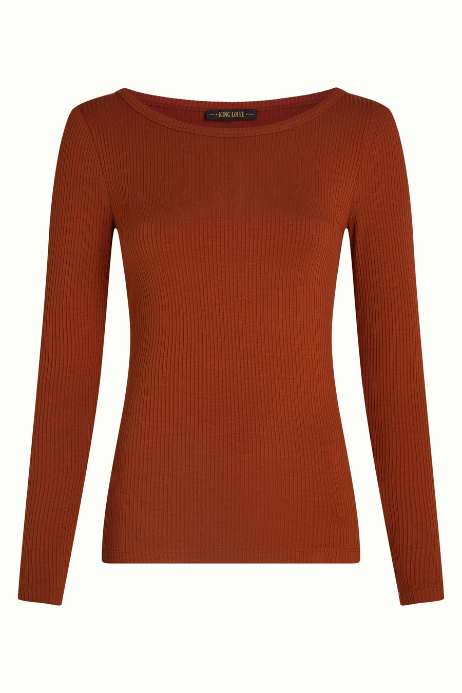King Louie Lili Tee Uni Rib, spicy brown, Langarmshirt