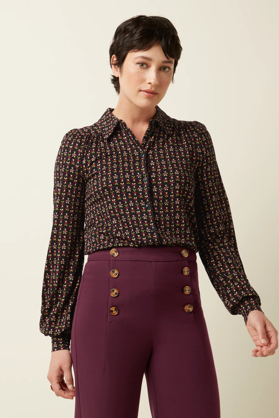 King Louie Carina Blouse Jangle, black, Bluse