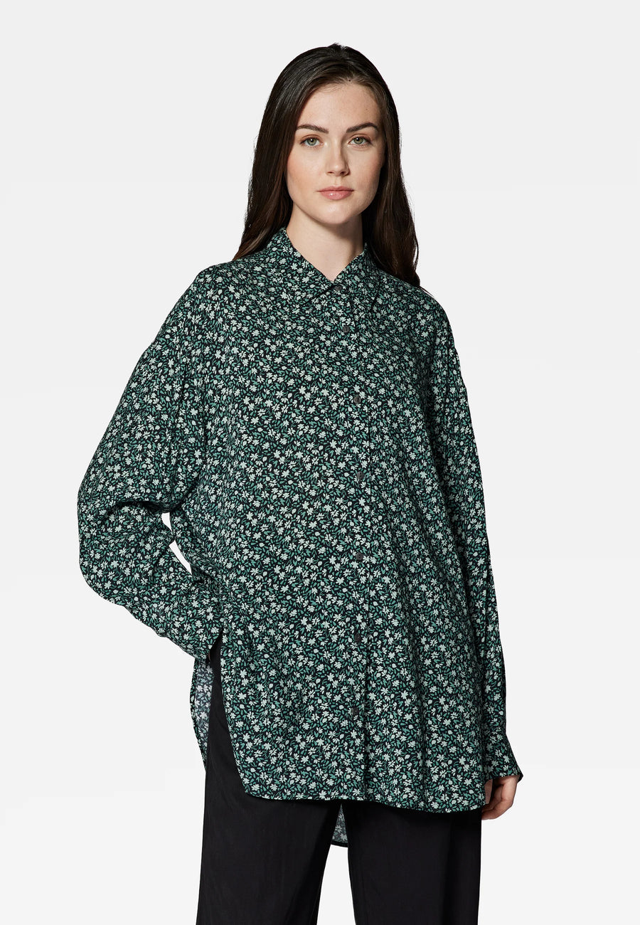 Mavi Oversize-Bluse Blätter-Print petrol schwarz