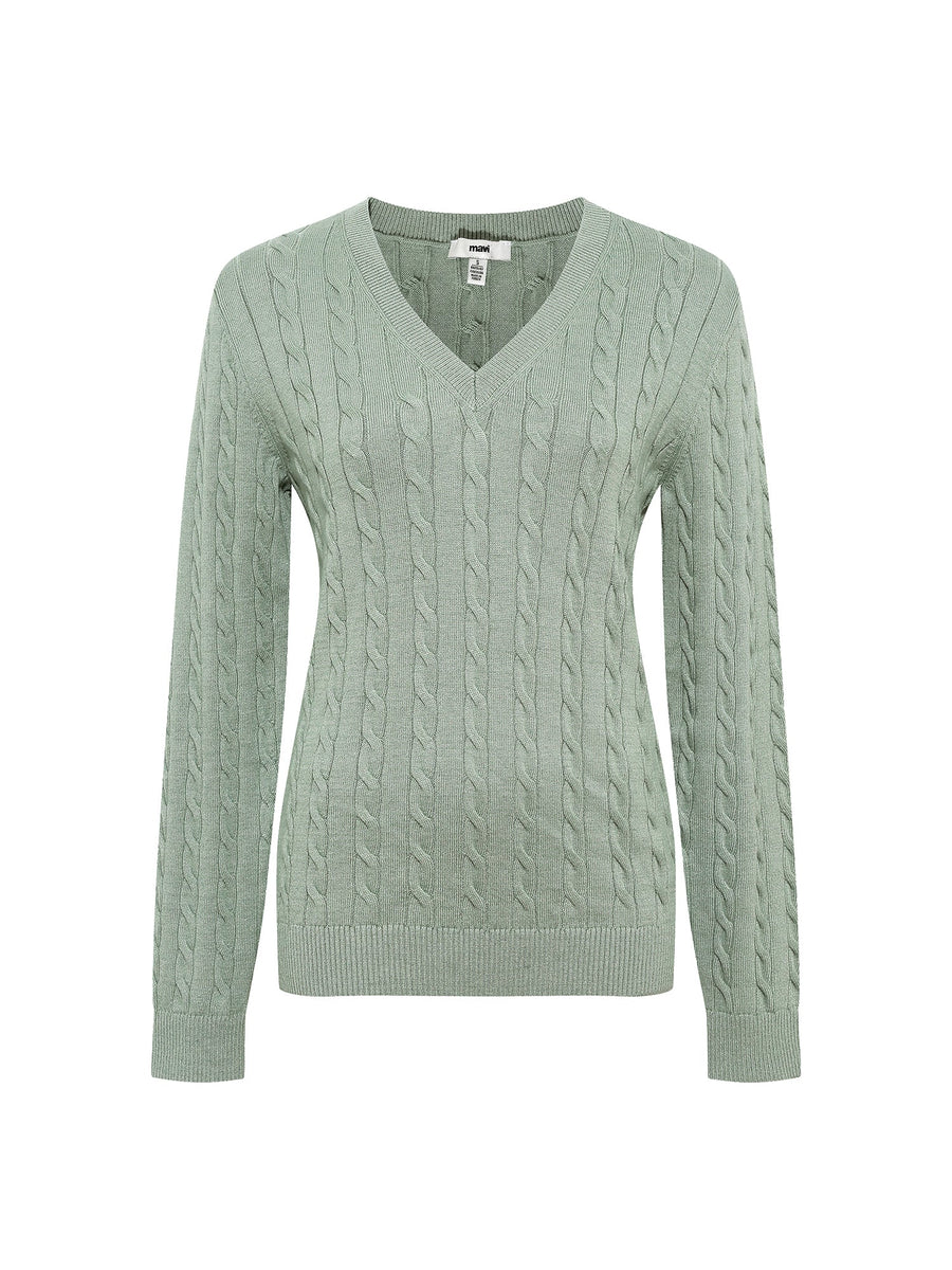 Mavi V-Neck Pullover mint leaf, Cable Knit