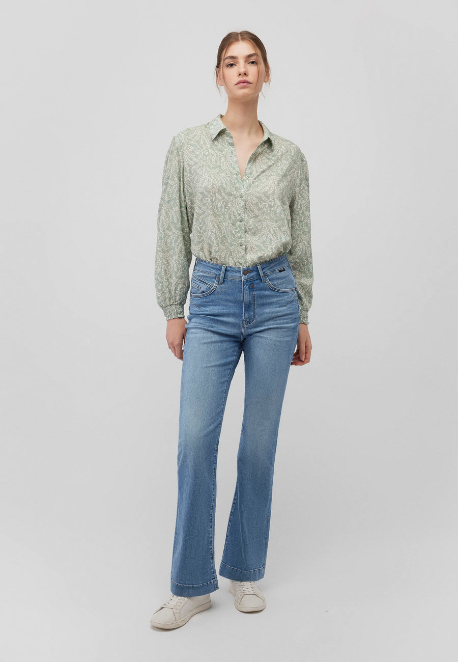 Mavi Bluse sage green floral, Langarm