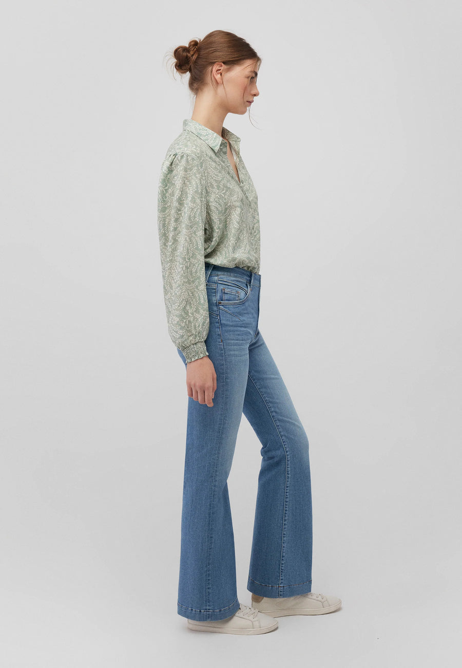Mavi Bluse sage green floral, Langarm