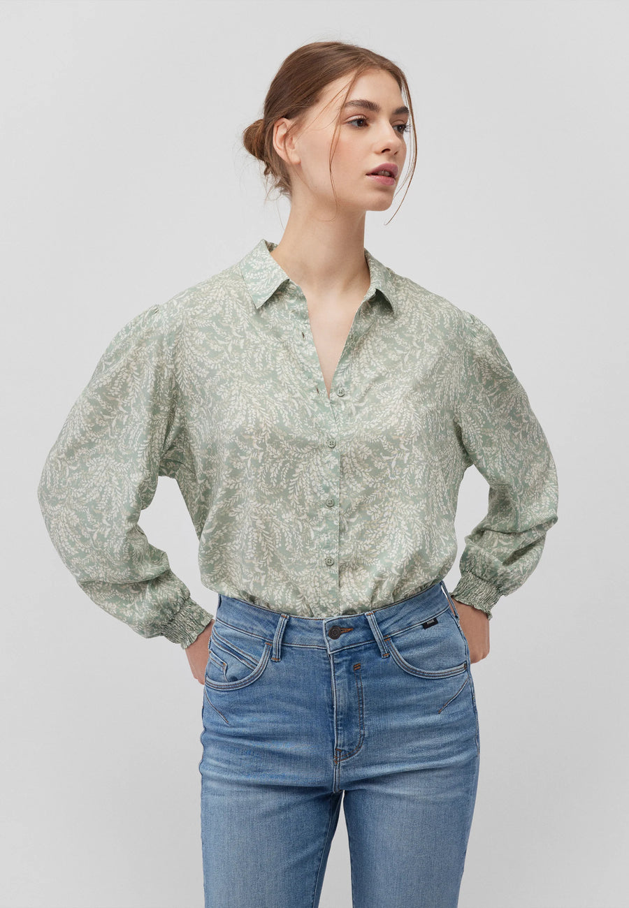 Mavi Bluse sage green floral, Langarm