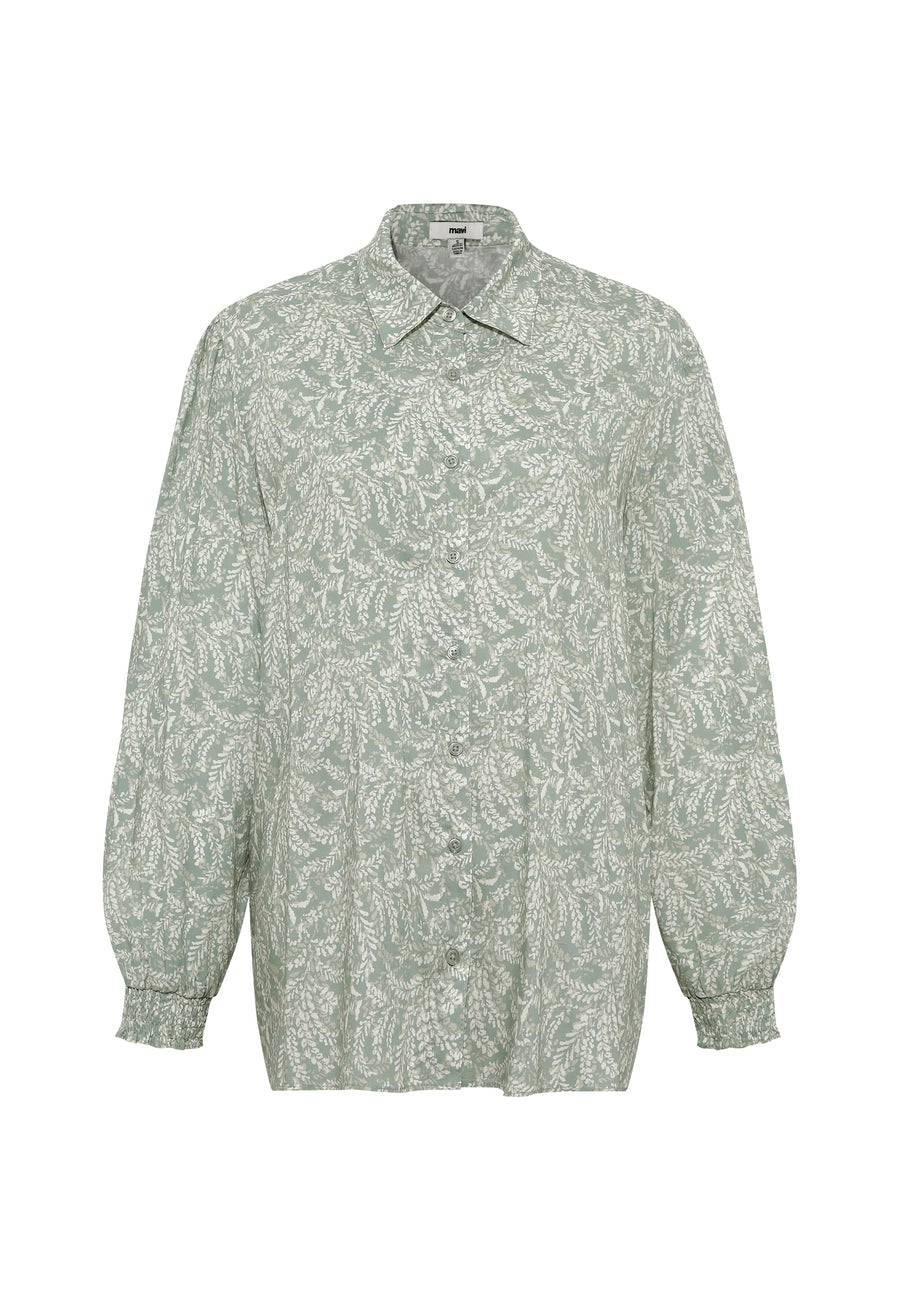 Mavi Bluse sage green floral, Langarm