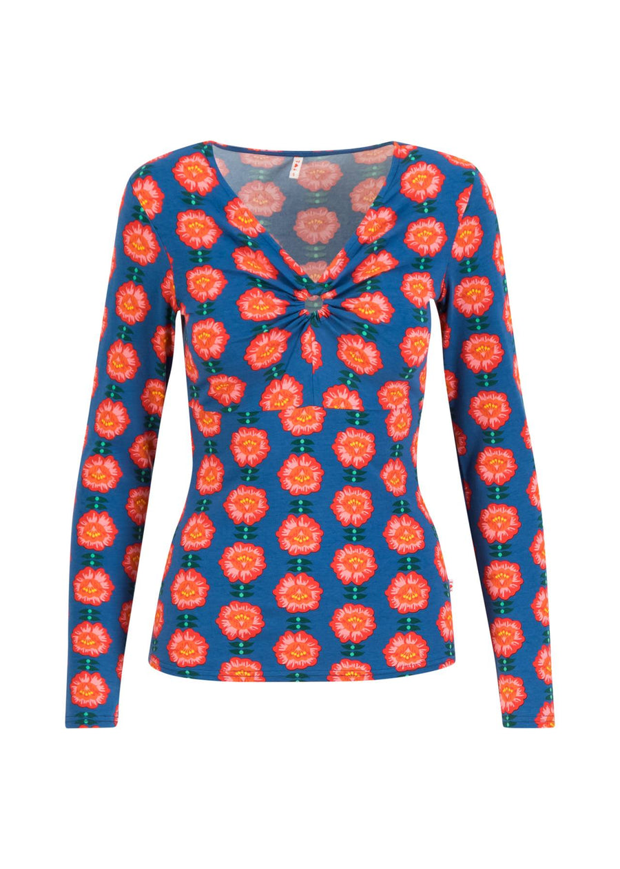 Blutsgeschwister Shirt Honest Heart sweet flaming flower, Langarmshirt blau mit Blumen