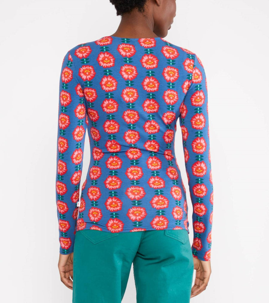 Blutsgeschwister Shirt Honest Heart sweet flaming flower, Langarmshirt blau mit Blumen