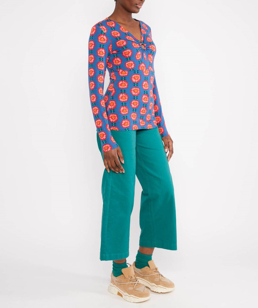 Blutsgeschwister Shirt Honest Heart sweet flaming flower, Langarmshirt blau mit Blumen