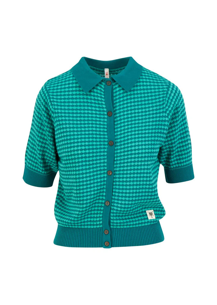 Blutsgeschwister Petite Poloette Kurzarmpulli, mixed dots blue petrol