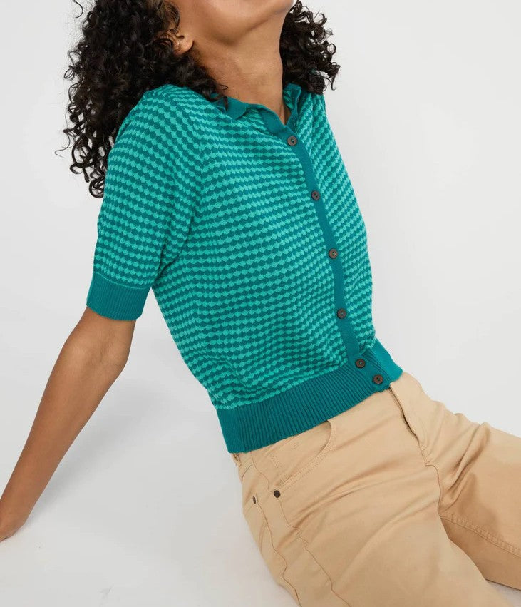Blutsgeschwister Petite Poloette Kurzarmpulli, mixed dots blue petrol