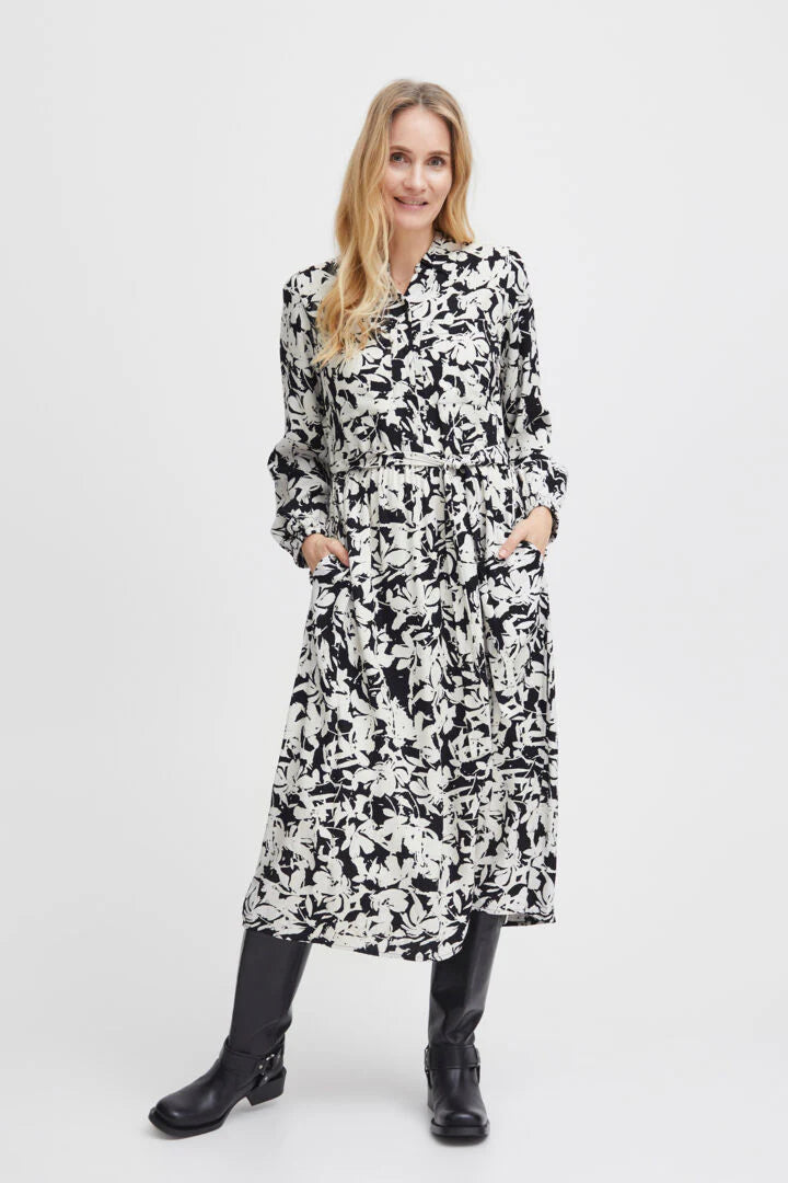 Fransa Frcina Kleid schwarz weiß floral Midikleid