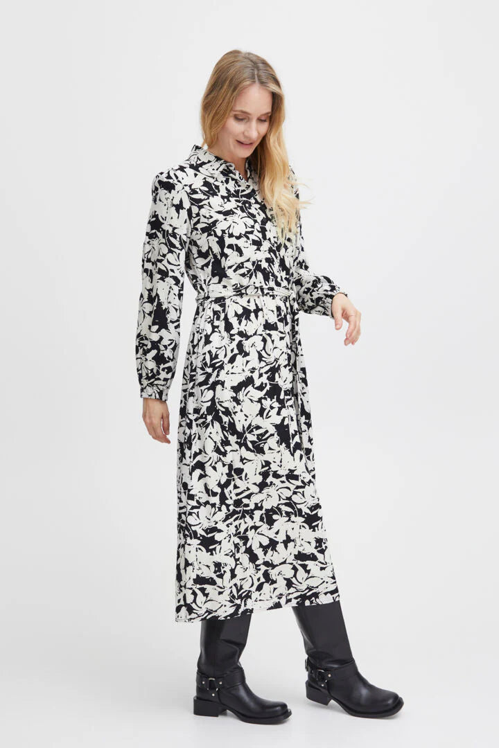 Fransa Frcina Kleid schwarz weiß floral Midikleid