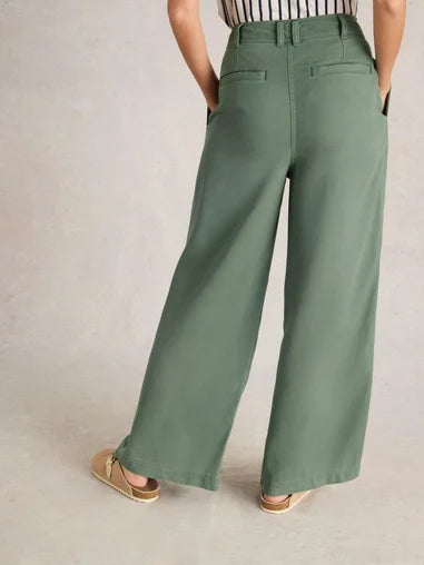 White Stuff Sasha Wide Leg Trouser, weite Hose, Dus Green