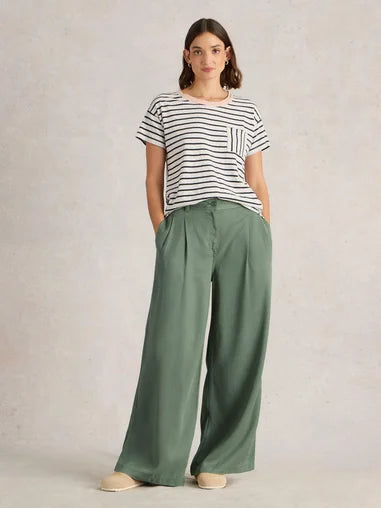 White Stuff Sasha Wide Leg Trouser, weite Hose, Dus Green