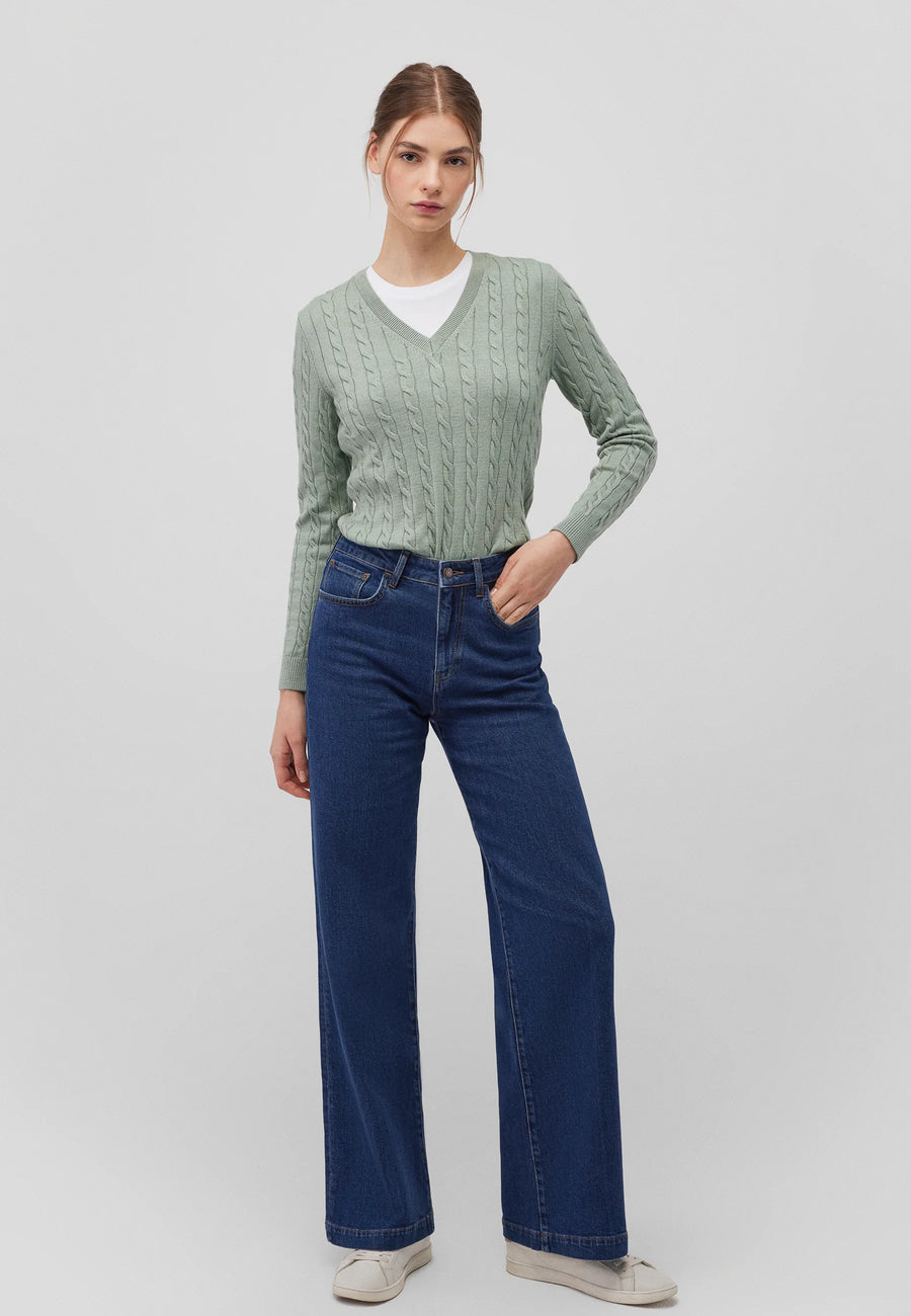 Mavi V-Neck Pullover mint leaf, Cable Knit