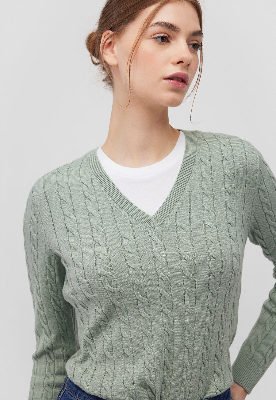 Mavi V-Neck Pullover mint leaf, Cable Knit