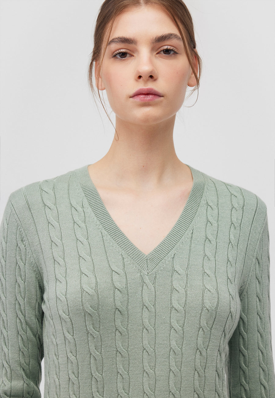 Mavi V-Neck Pullover mint leaf, Cable Knit