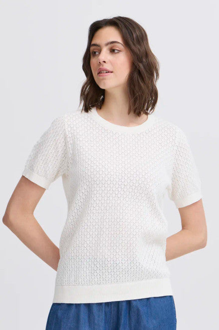 Fransa Frtina Kurzarmpullover whisper white