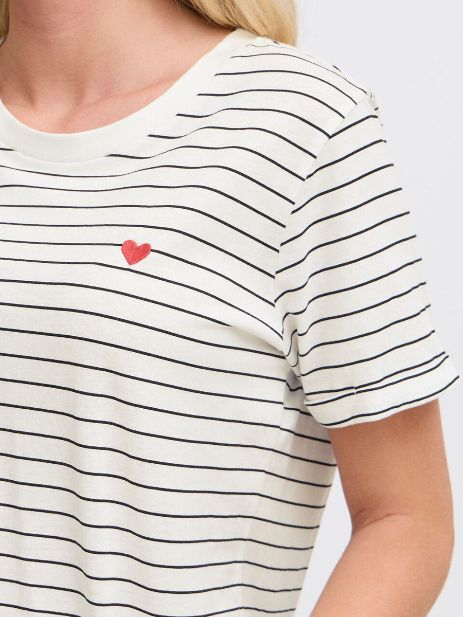 Fransa FRamora Tee, blanc de blanc mix, gestreift mit pinkem Herz
