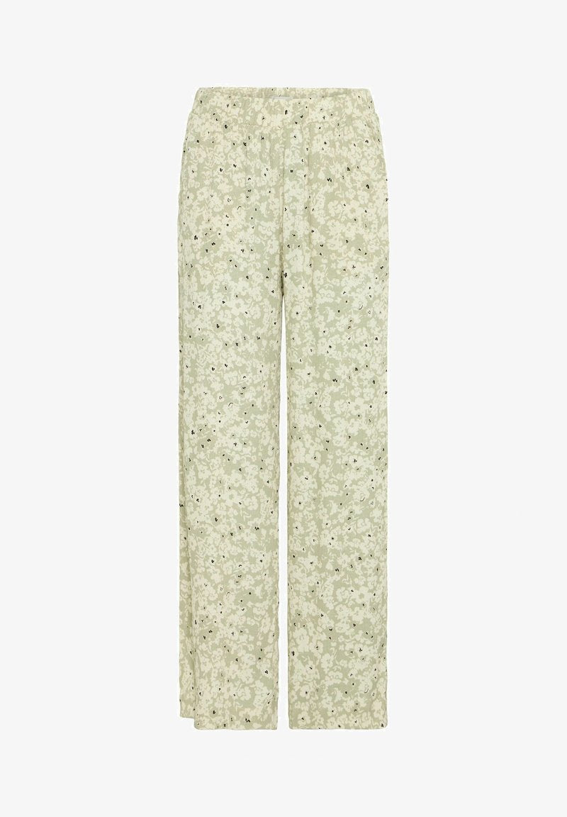 ICHI Ihmarrakech Pants, Culotte tea dottet flower aop, sage green beige