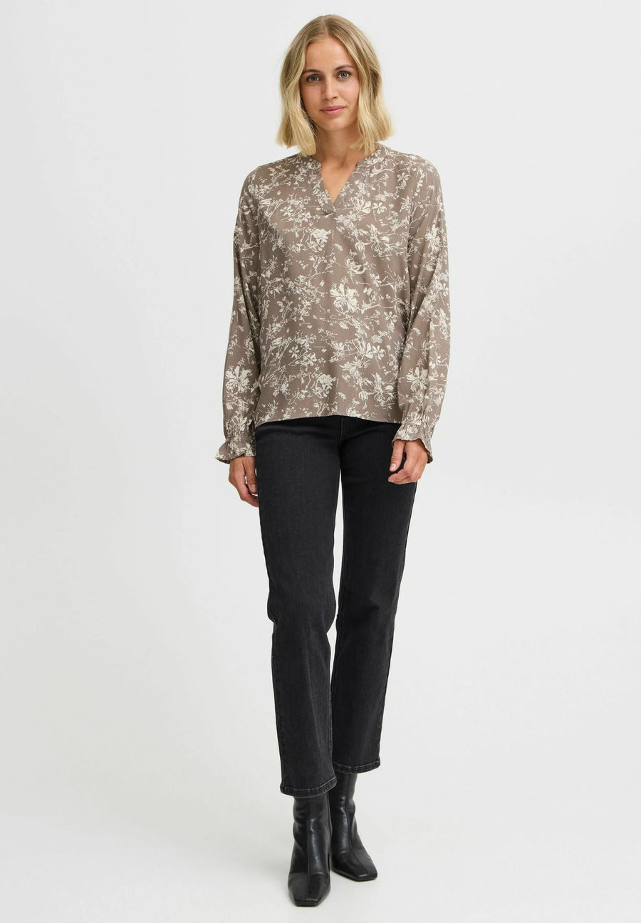 Fransa Frflowy Bluse taupe mit Blumen