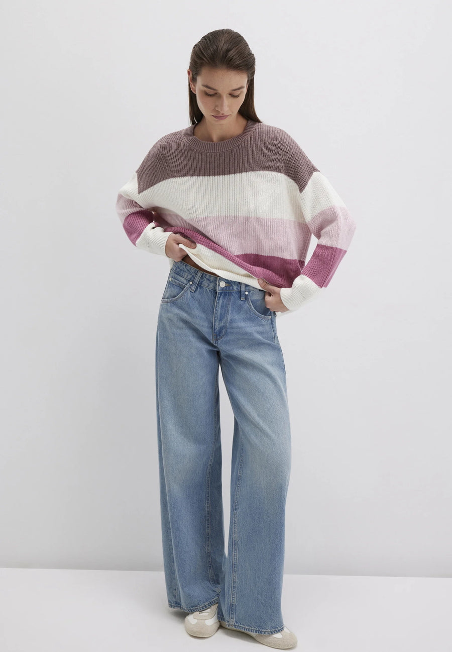 Mavi Strickpullover rosa creme braun Blockstreifen