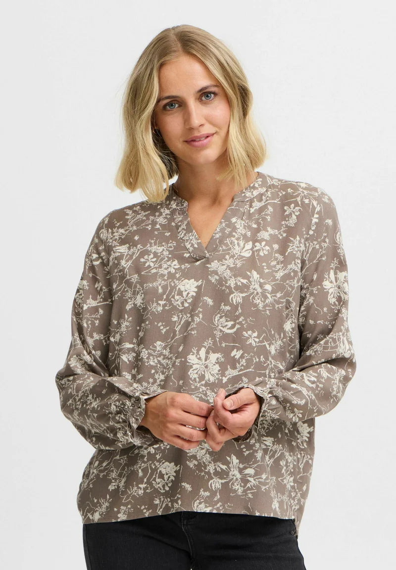 Fransa Frflowy Bluse taupe mit Blumen