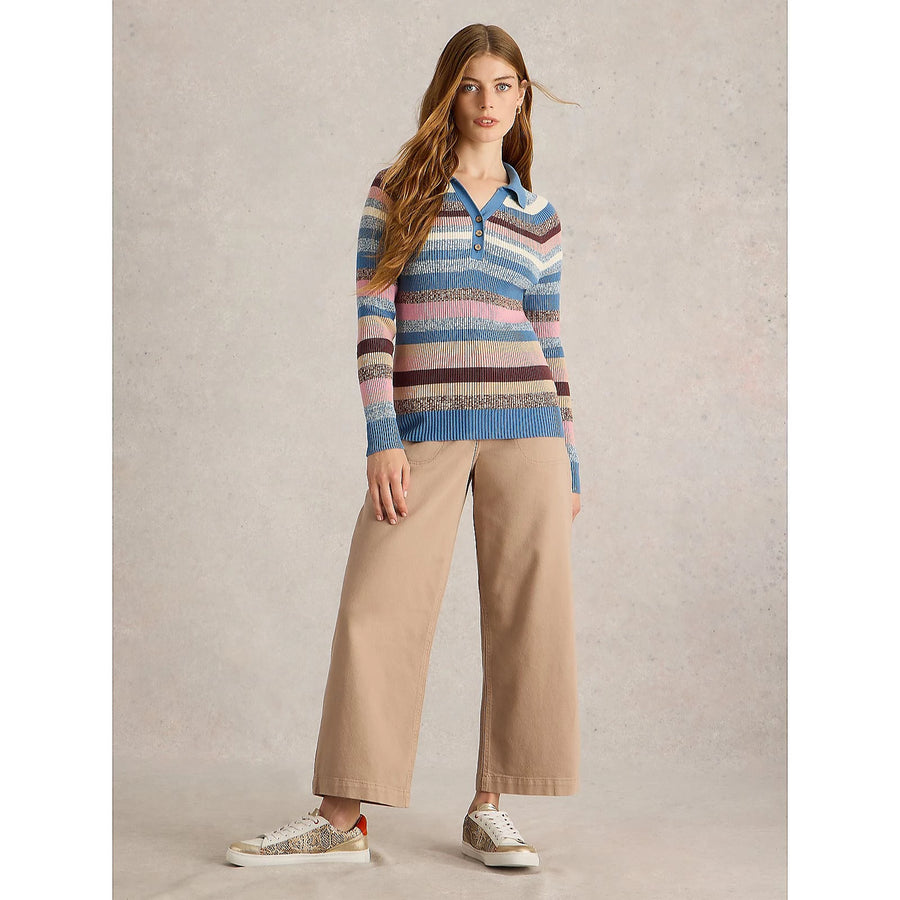 White Stuff Rib Collar Stripe Jumper blue mlt