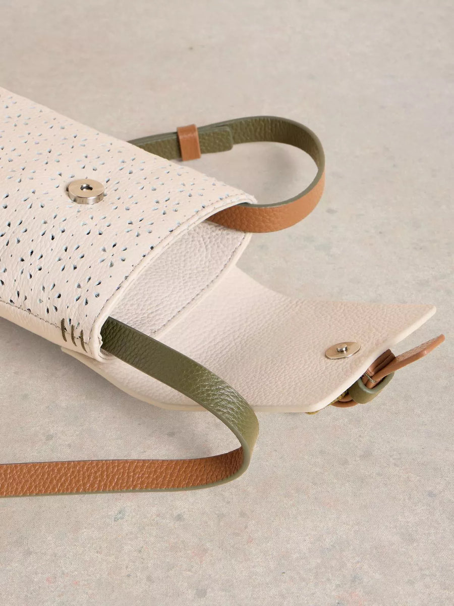 White Stuff Clara Buckle Leather Phone Bag pale ivory, Handytasche