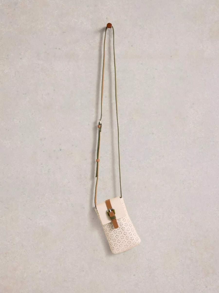 White Stuff Clara Buckle Leather Phone Bag pale ivory, Handytasche