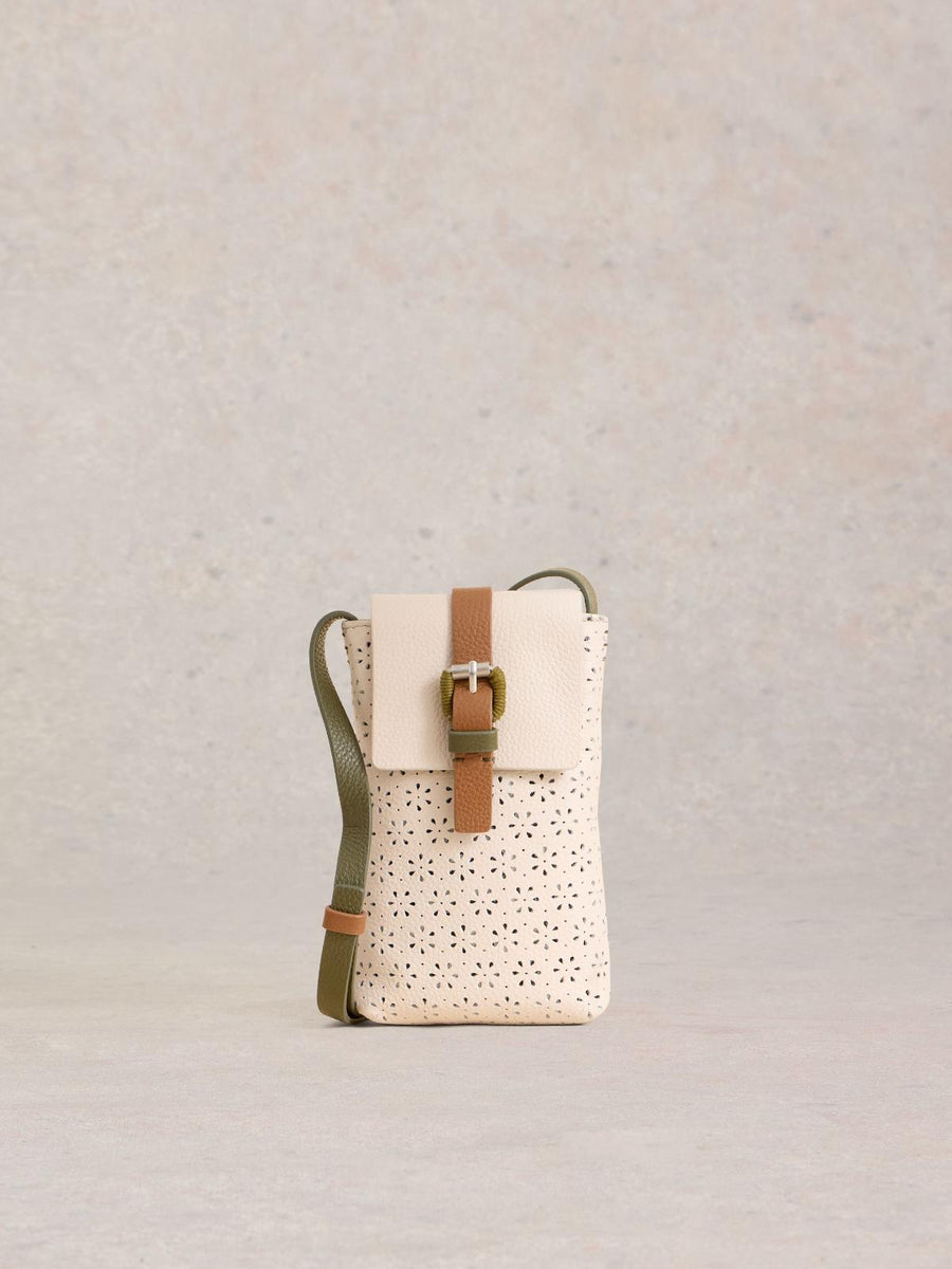 White Stuff Clara Buckle Leather Phone Bag pale ivory, Handytasche