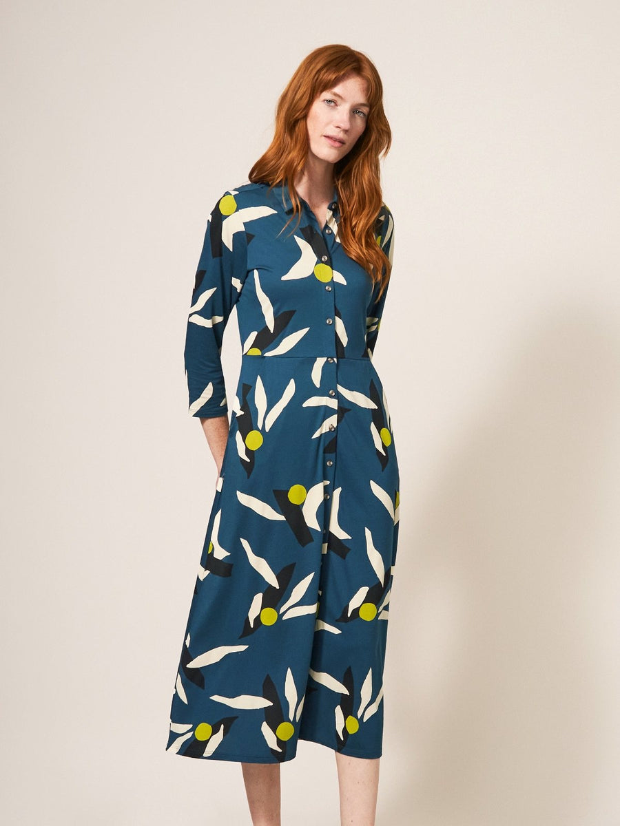 White Stuff Rua Jersey Kleid teal petrol