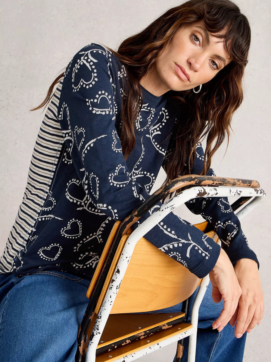 White Stuff Clara Langarmshirt navy mlt mit Herzen