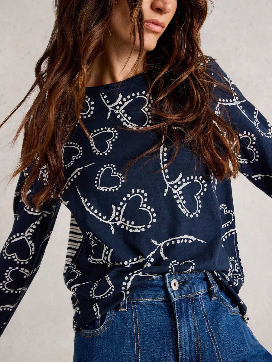 White Stuff Clara Langarmshirt navy mlt mit Herzen