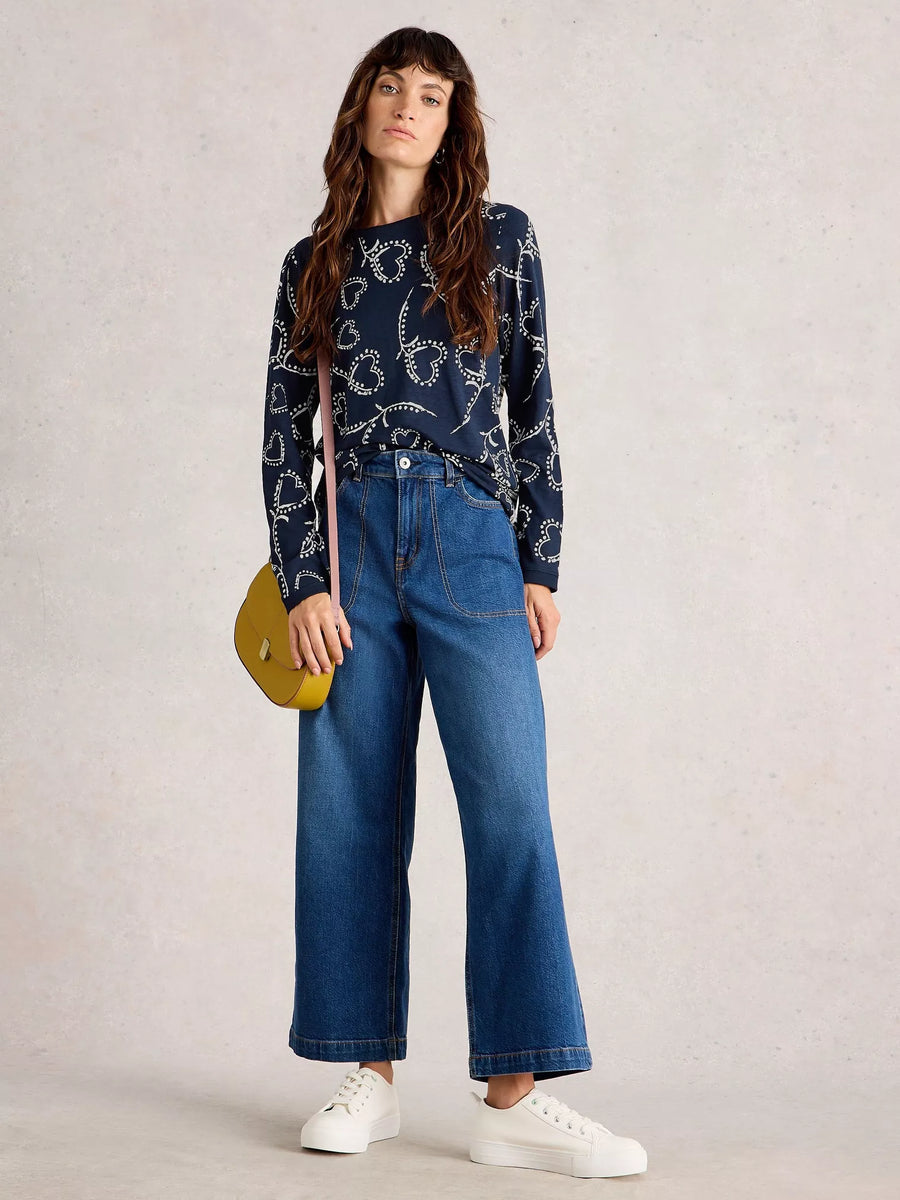 White Stuff Clara Langarmshirt navy mlt mit Herzen