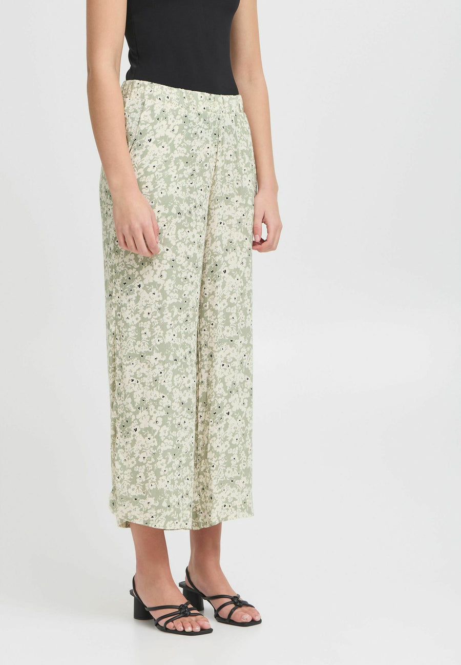ICHI Ihmarrakech Pants, Culotte tea dottet flower aop, sage green beige