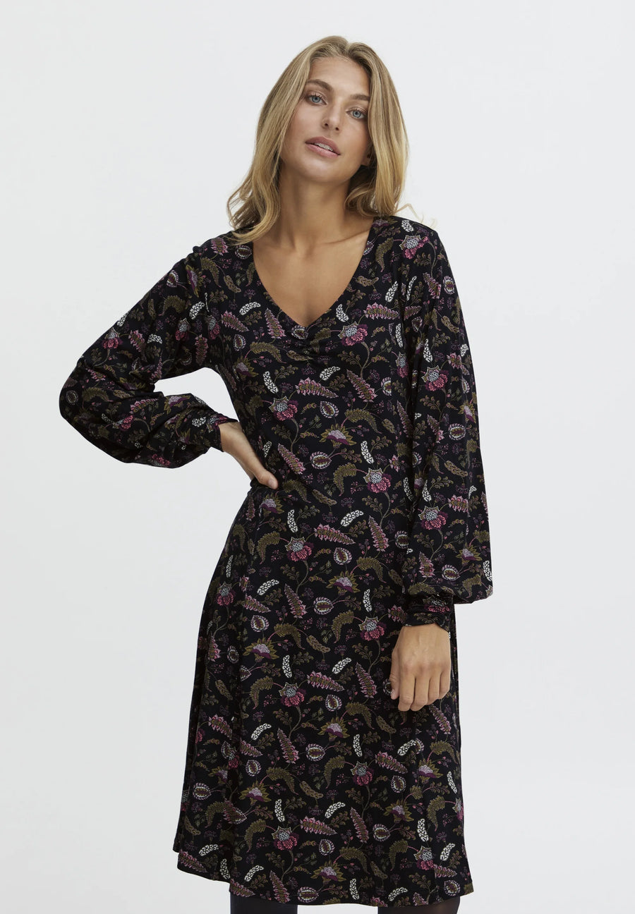 Fransa Frann Kleid schwarz mit Blumen