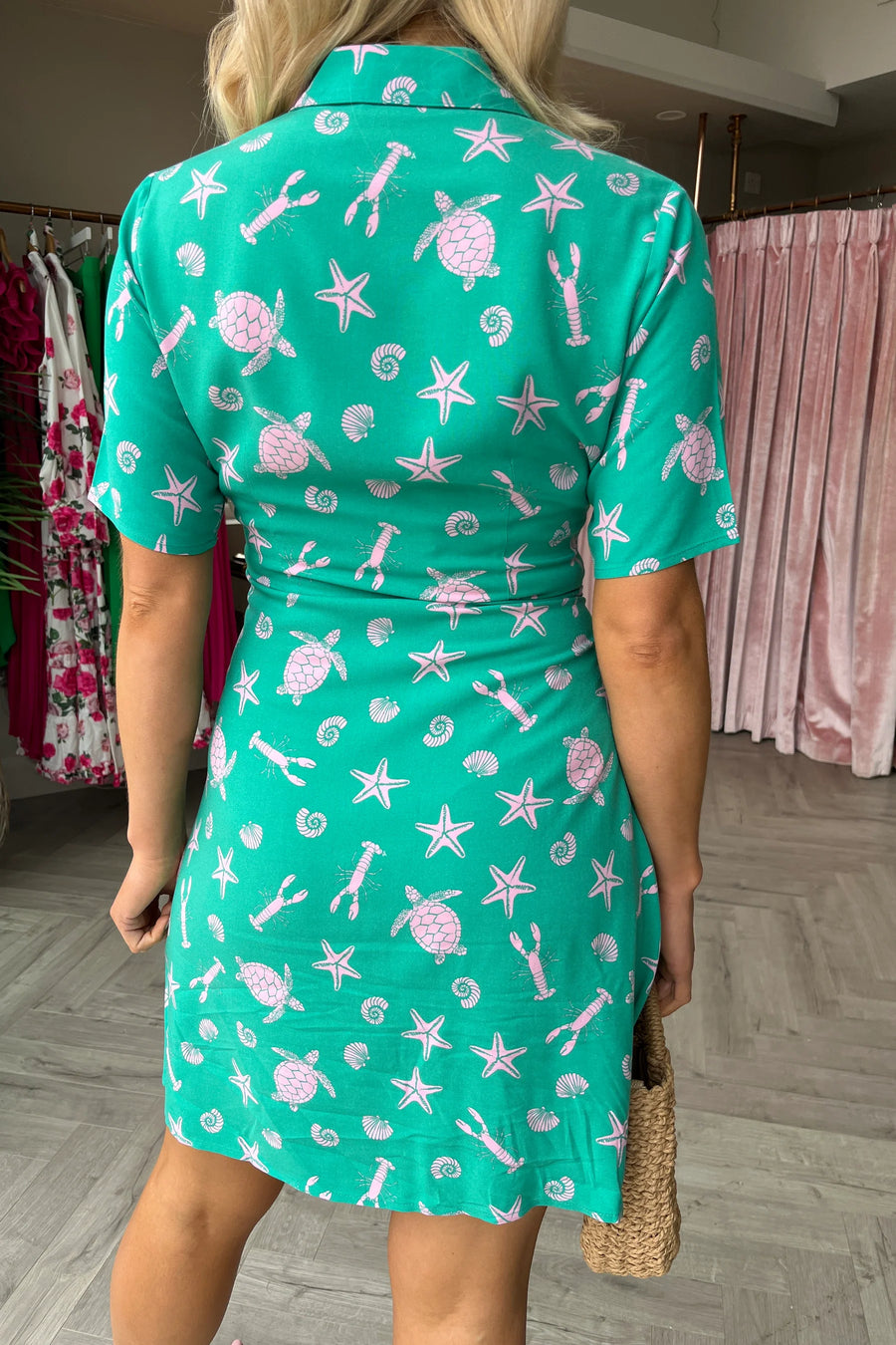 Sugarhill Kleid Dessie Shirt Dress green pink sea cove, Hemdkleid türkis