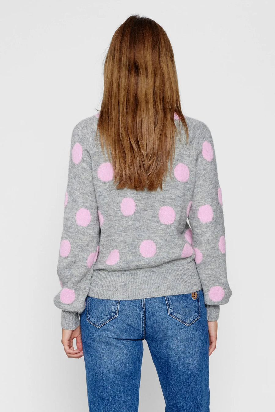 Nümph Nuellen Pullover pink frosting, grau mit rosa Punkten