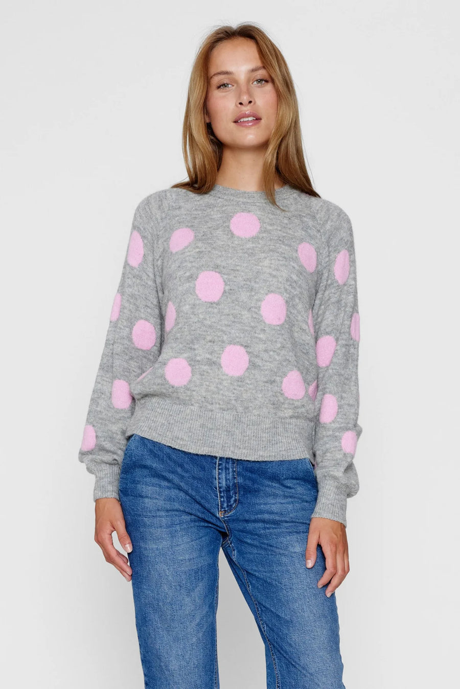 Nümph Nuellen Pullover pink frosting, grau mit rosa Punkten
