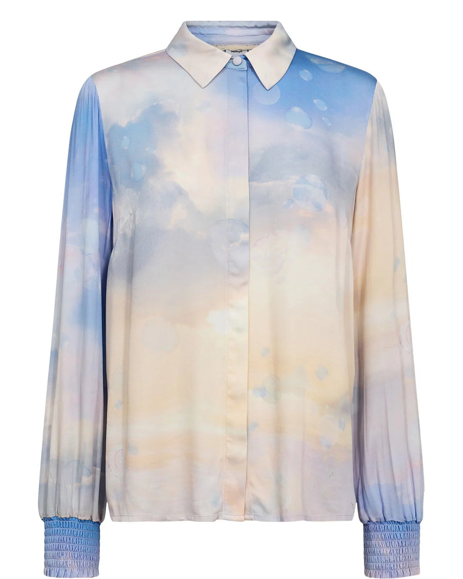 Nümph Nucloudya Shirt Bluse, Cerulean, blau mit Wolkenmotiv